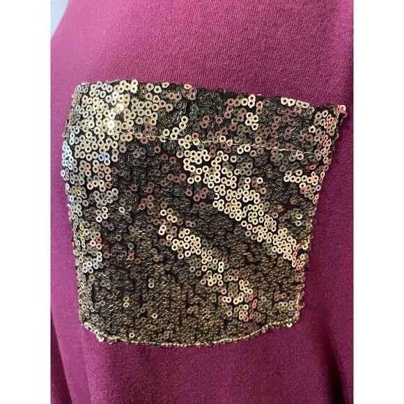 Long sleeve womens large multi color sequin pocket top - Picture 3 of 4